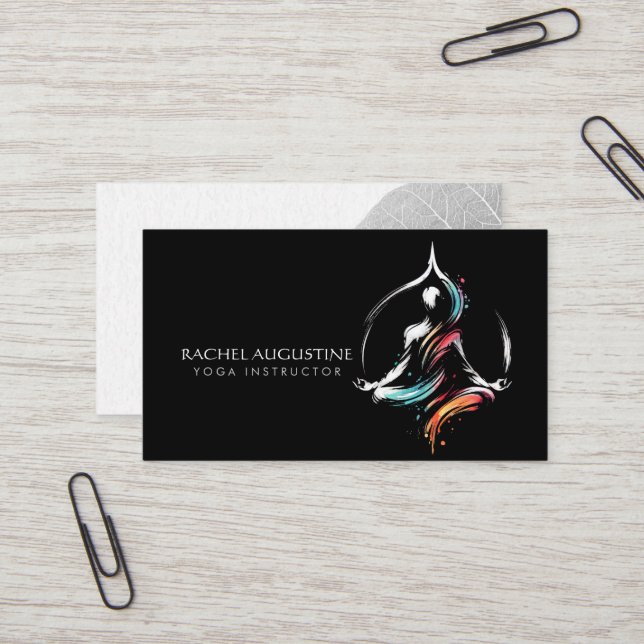 Colorful Abstract Brush Logo Meditation Instructor Business Card (Front/Back In Situ)