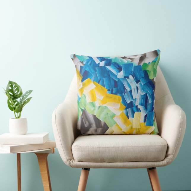 Colorful Abstract Brushstroke Pattern Throw Pillow (Chair)