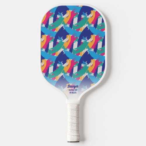 Colorful Abstract Brushstroke Personalized Text Pickleball Paddle