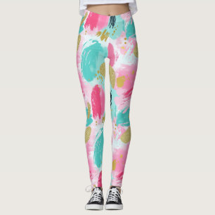 Colorful Abstract Brushstrokes - Mint & Pink (1) Leggings