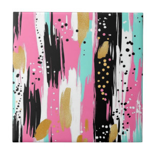 Colorful Abstract Brushstrokes - Mint & Pink (2) Ceramic Tile
