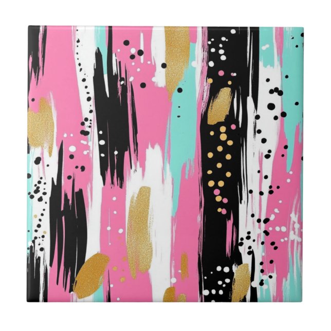 Colorful Abstract Brushstrokes - Mint & Pink (2) Ceramic Tile (Front)