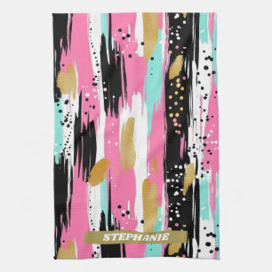 Colorful Abstract Brushstrokes - Mint & Pink (2) Kitchen Towel