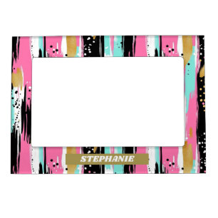 Colorful Abstract Brushstrokes - Mint & Pink (2) Magnetic Frame