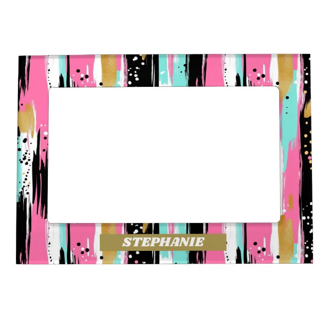 Colorful Abstract Brushstrokes - Mint & Pink (2) Magnetic Frame (Front)