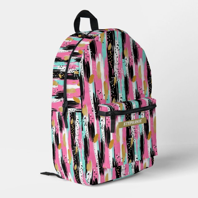 Colorful Abstract Brushstrokes - Mint & Pink (2) Printed Backpack (Back Corner Left)