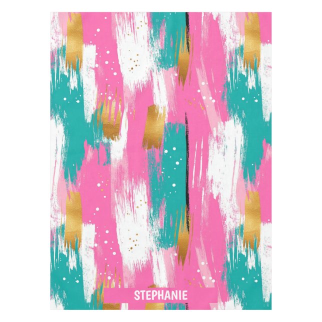 Colorful Abstract Brushstrokes - Mint & Pink (3) Tablecloth (Front)