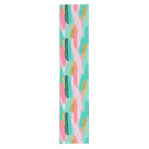 Colorful Abstract Brushstrokes - Mint & Pink (4) Short Table Runner