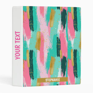 Colorful Abstract Brushstrokes - Mint & Pink Mini Binder