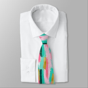 Colorful Abstract Brushstrokes - Mint & Pink Neck Tie