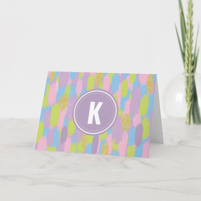 Colorful Abstract Brushstrokes  Pattern Monogram Note Card (Front)