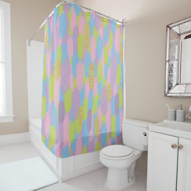 Colorful Abstract Brushstrokes  Pattern Monogram Shower Curtain (In Situ)