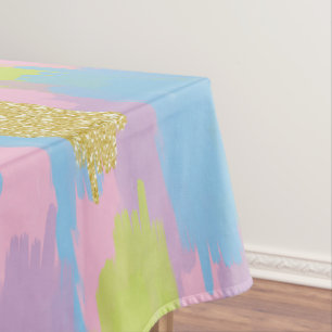 Colorful Abstract Brushstrokes  Pattern Monogram Tablecloth