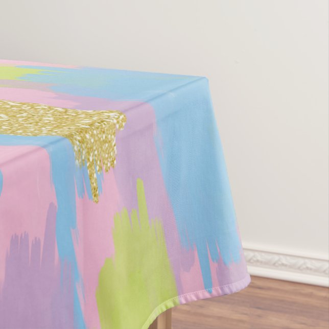 Colorful Abstract Brushstrokes  Pattern Monogram Tablecloth (In Situ)