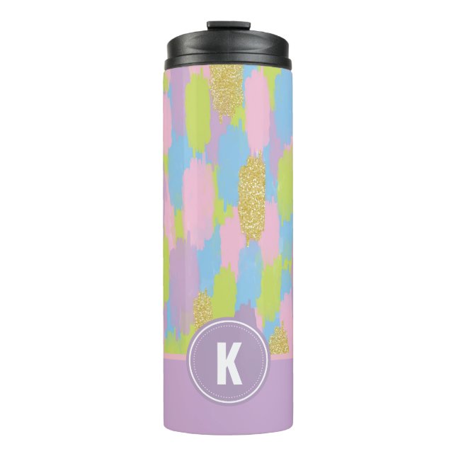 Colorful Abstract Brushstrokes  Pattern Monogram Thermal Tumbler (Front)