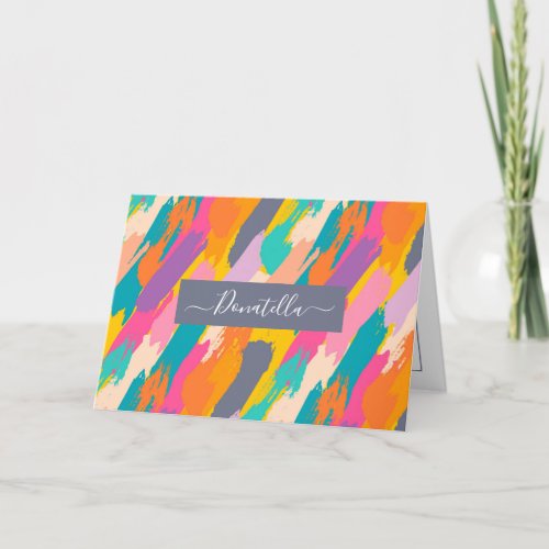 Colorful Abstract Brushstrokes with Custom Name Thank You Card