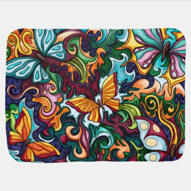 Colorful abstract butterflies painting baby blanket (Horizontal)