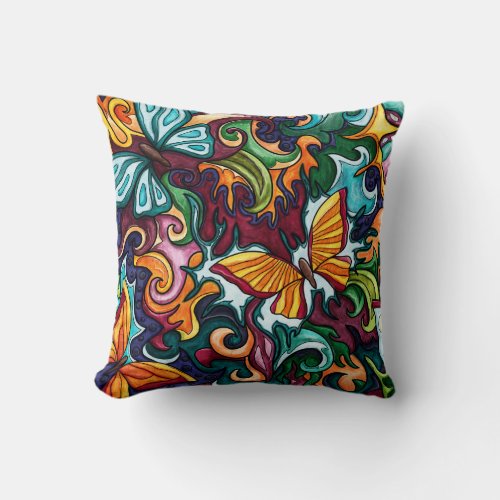 Colorful abstract butterflies painting throw pillo throw pillow