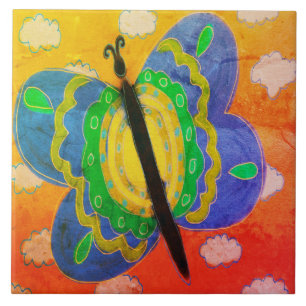 Colorful Abstract Butterfly Ceramic Tile