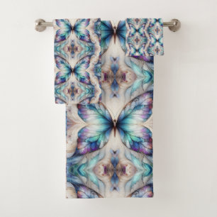 Colorful abstract butterfly design bath towel set