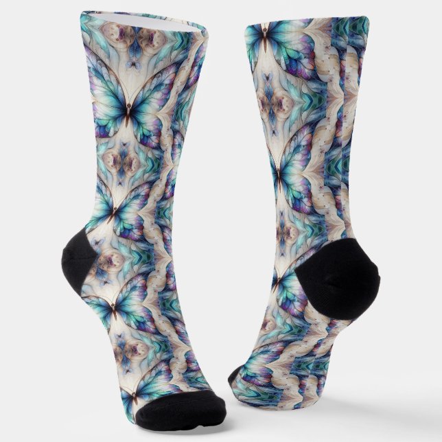 Colorful abstract butterfly design socks (Angled)