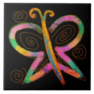 Colorful Abstract Butterfly Painting Ceramic Tile
