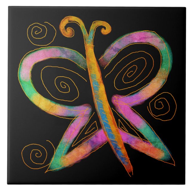 Colorful Abstract Butterfly Painting Ceramic Tile (Front)