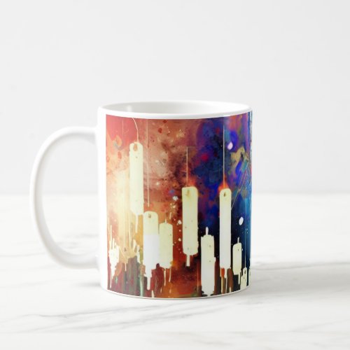 Colorful abstract candlestick chart painting coffee mug