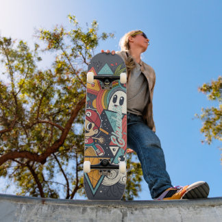 Colorful Abstract Cartoon Art – Vibrant Character Skateboard