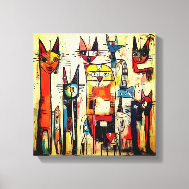 Colorful Abstract Cat Art Canvas Print (Front)
