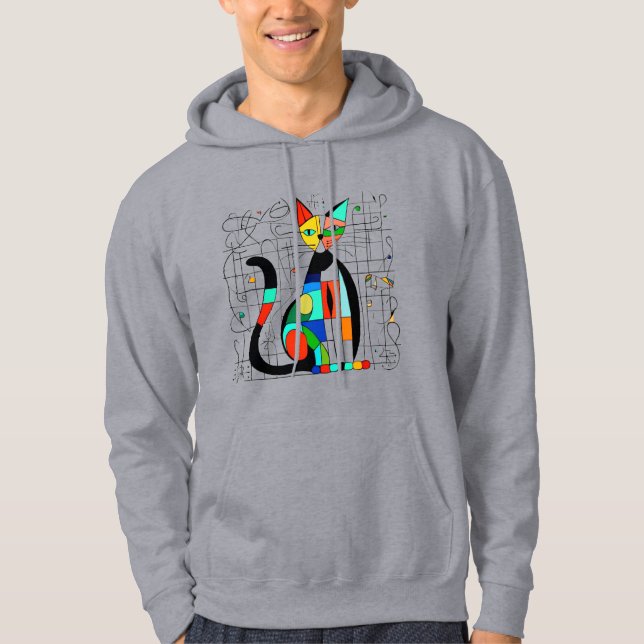 Colorful Abstract Cat Art Cubist Cubism Hoodie (Front)