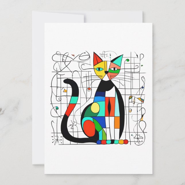 Colorful Abstract Cat Art Cubist Cubism Invitation (Front)