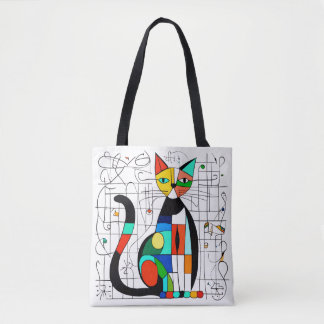 Colorful Abstract Cat Art Cubist Cubism Tote Bag