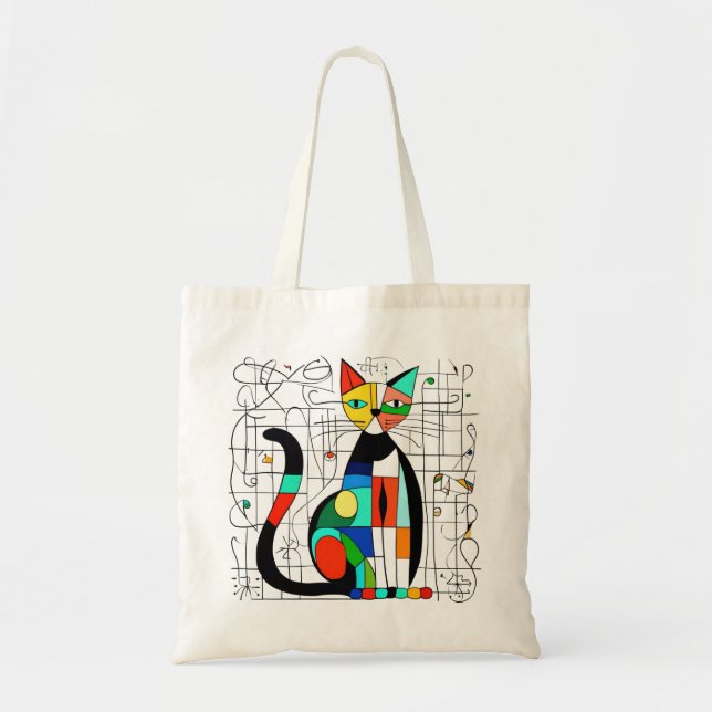 Colorful Abstract Cat Art Cubist Cubism Tote Bag (Front)