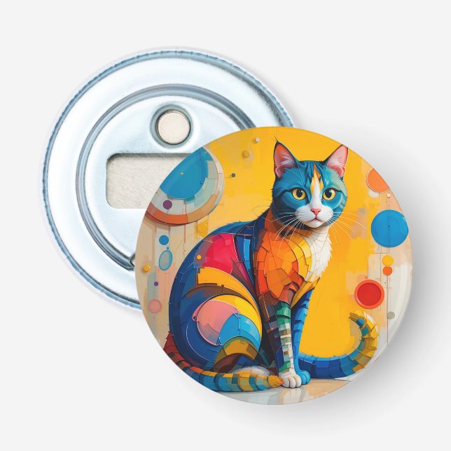 Colorful Abstract Cat Artwork Bottle Opener (Front)