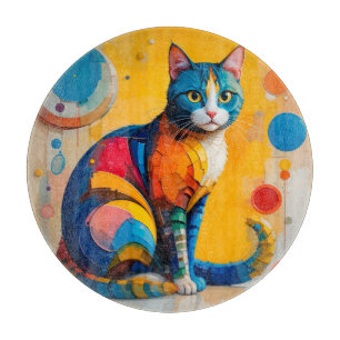 Colorful Abstract Cat Artwork Cutting Board