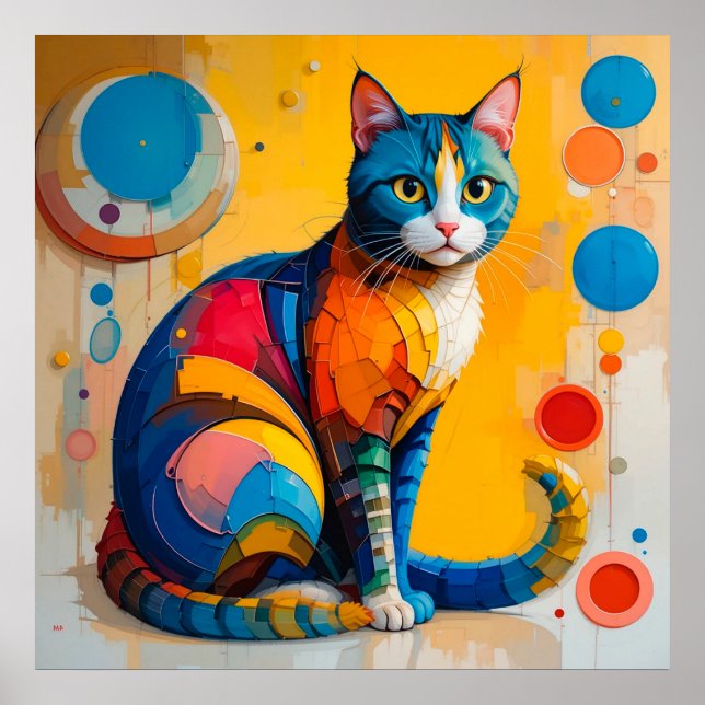 Colorful Abstract Cat Artwork Poster (Front)