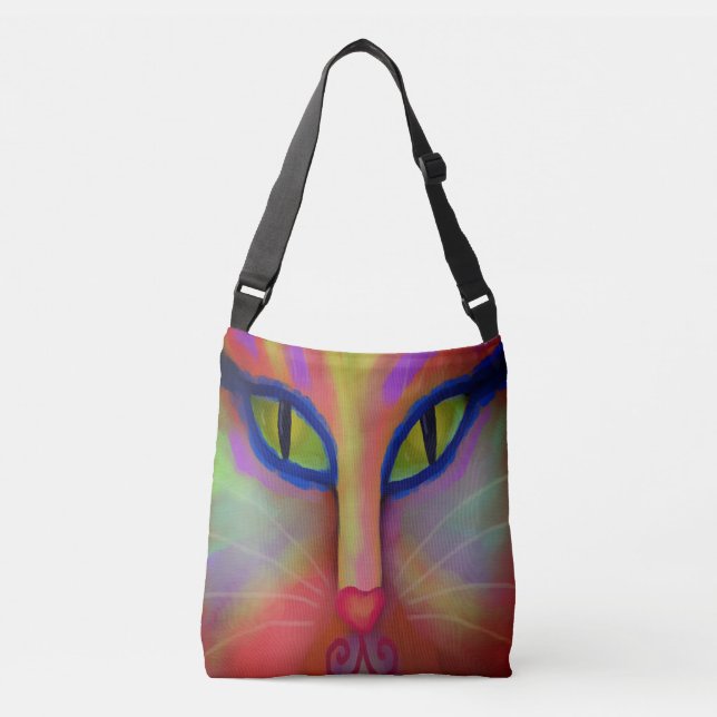 Colorful Abstract Cat Face Crossbody Bag (Front)