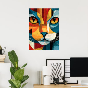 Colorful Abstract Cat Face Geometric Poster