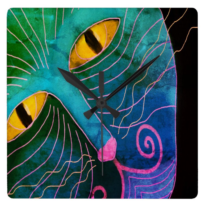 Colorful Abstract Cat Face Square Wall Clock Zazzle Com
