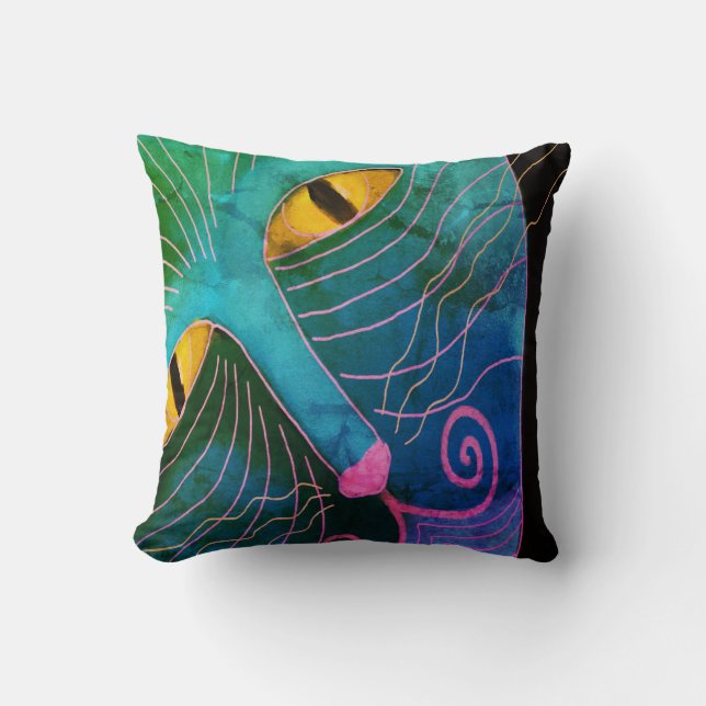 Colorful Abstract Cat Face Throw Pillow (Front)