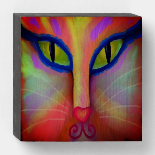 Colorful Abstract Cat Face Wooden Box Sign