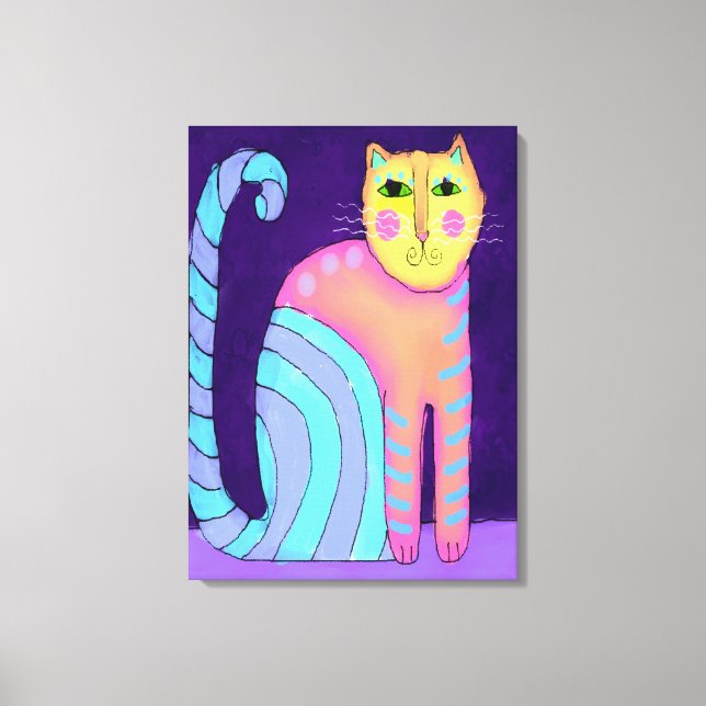 Colorful Abstract Cat Painting Canvas Print (Front)