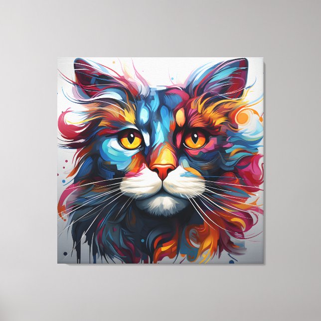 Colorful Abstract Cat Painting Canvas Print (Front)