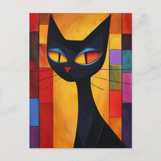 Colorful Abstract Cat Postcard (Front)