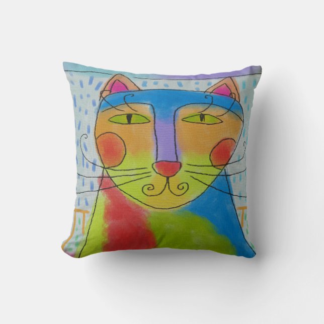 Colorful Abstract Cat Throw Pillow (Front)