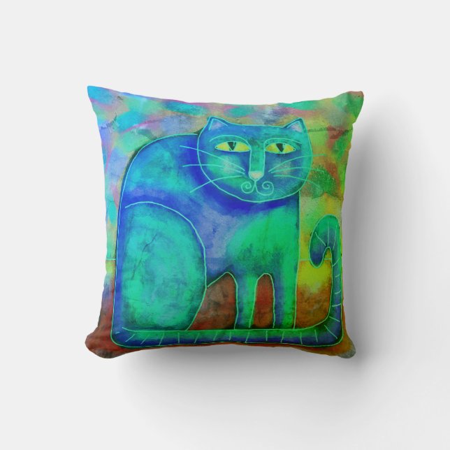 Colorful Abstract Cat Throw Pillow (Front)