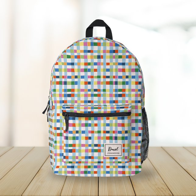 Colorful Abstract Checkered Pattern Monogram  Printed Backpack (Creator Uploaded)