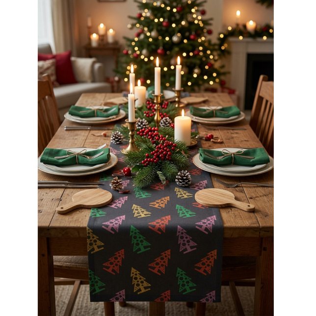 Colorful Abstract Christmas Tree Pattern  Short Table Runner (Creator Uploaded)
