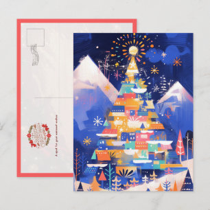 Colorful Abstract Christmas Tree Postcard